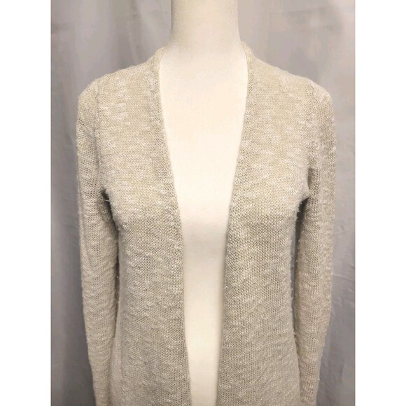 Loft Long Cardigan Womens Small Linen Silk Blend Open Front Loose Knit - Picture 2 of 10